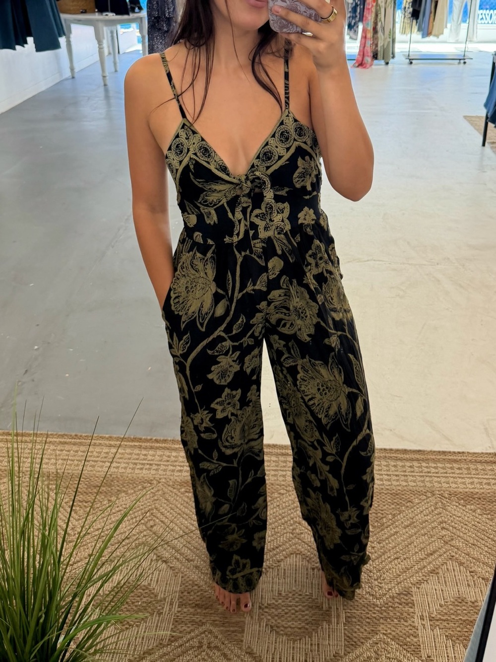 Angie Black Jumpsuit with Olive Floral Print